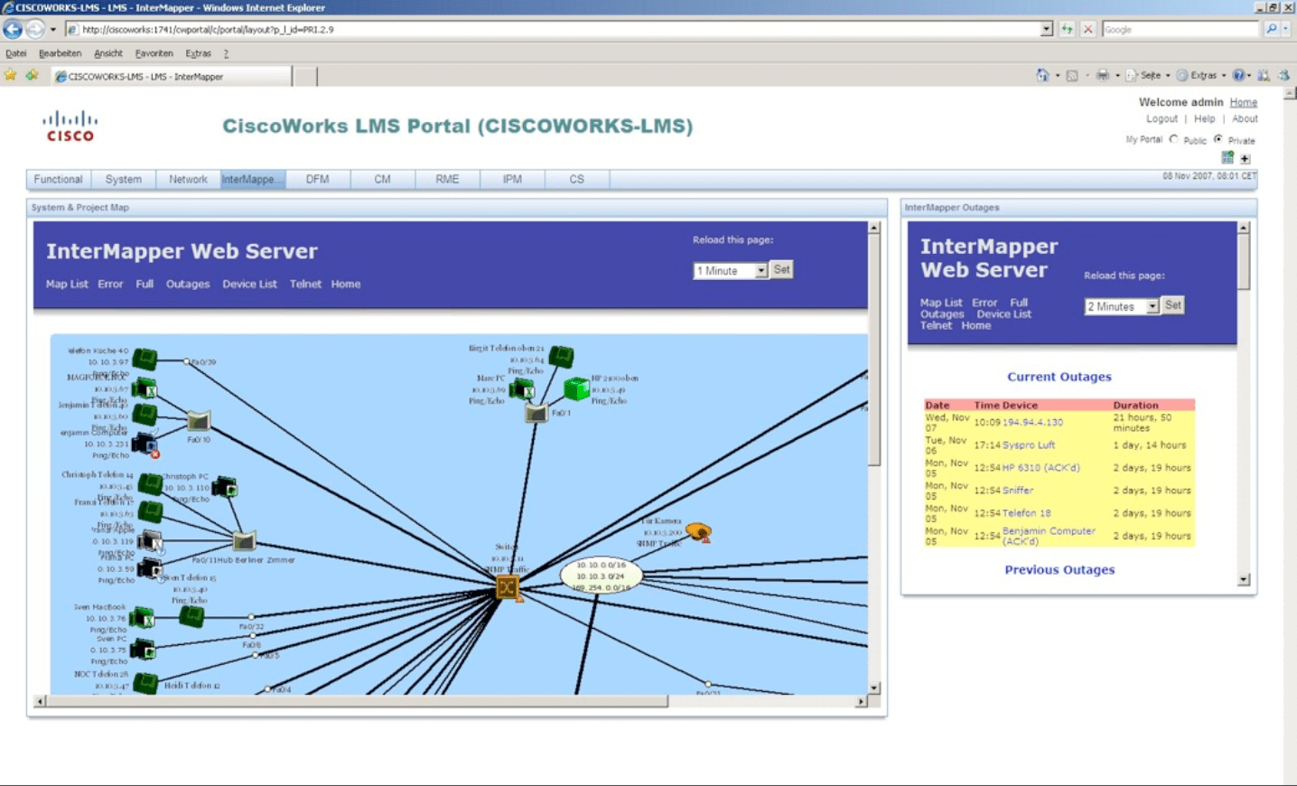 Intégration CiscoWorks LMS et InterMapper : les cartes de supervision réseau d'InterMapper sont directement accessibles dans CiscoWorks