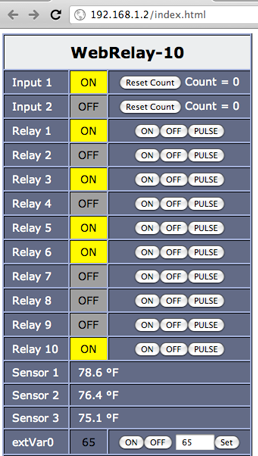 Les relais sont directement pilotables depuis l'interface web du WebRelay-10