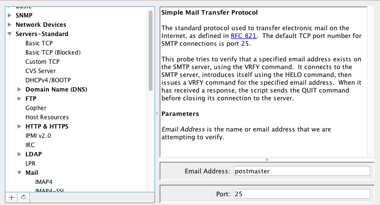 Intermapper utilise un script pour tester sans SNMP le serveur de mails