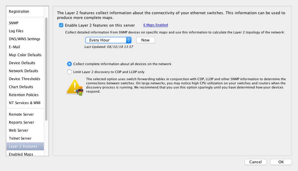 Activer la fonction Layer 2 pour afficher l'architecture physique du réseau